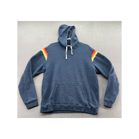 Marine Layer Other - Marine Layer Sweatshirt Mens L Blue Rainbow Stripe Shoulder Pullover Hoodie